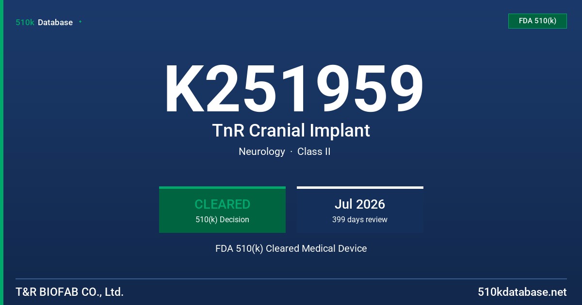 K251959 TnR Cranial Implant FDA 510(k) Cleared Medical Device