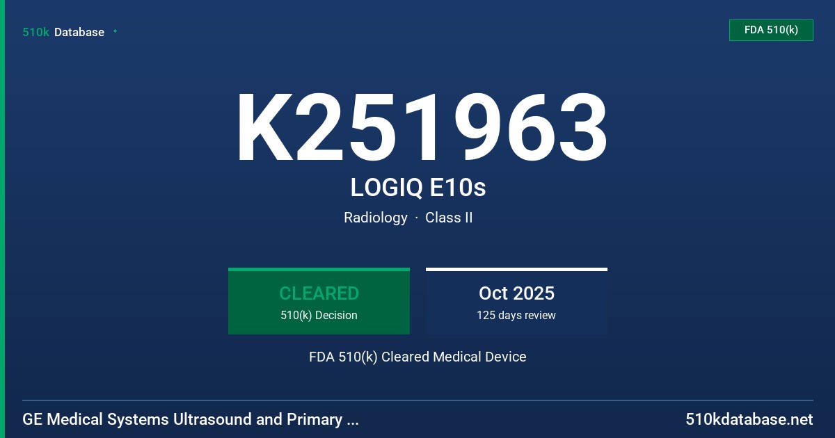 K251963 LOGIQ E10s FDA 510(k) Cleared Medical Device