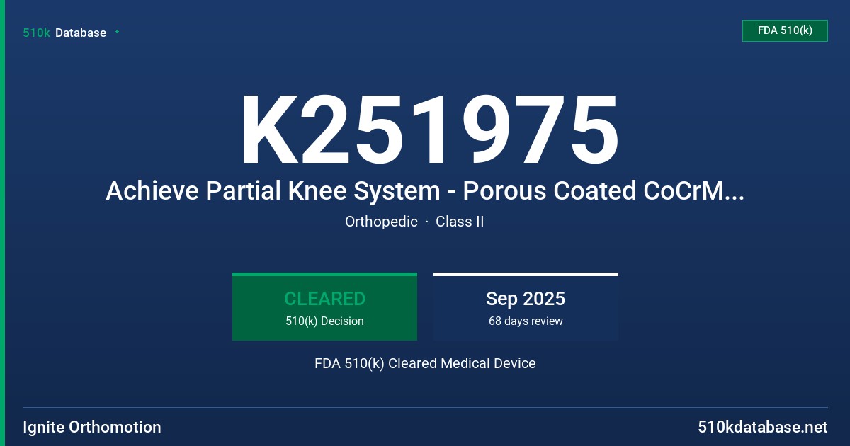 K251975 Achieve Partial Knee System - Porous Coated CoCrMo Femoral Component FDA 510(k) Cleared Medical Device