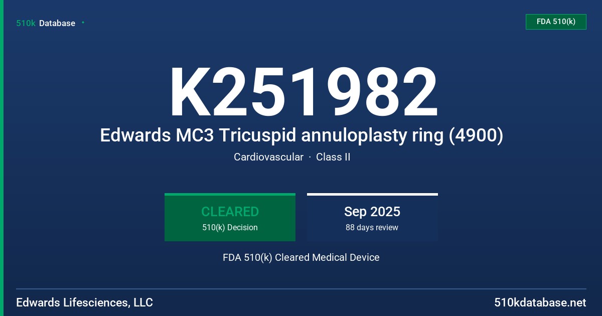K251982 Edwards MC3 Tricuspid annuloplasty ring (4900) FDA 510(k) Cleared Medical Device