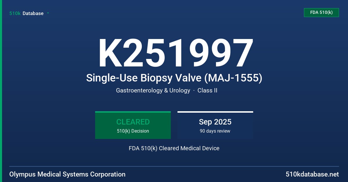 K251997 Single-Use Biopsy Valve (MAJ-1555) FDA 510(k) Cleared Medical Device