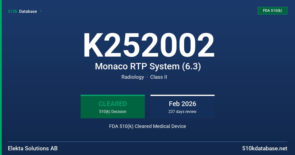 K252002 Monaco RTP System (6.3) FDA 510(k) Cleared Medical Device