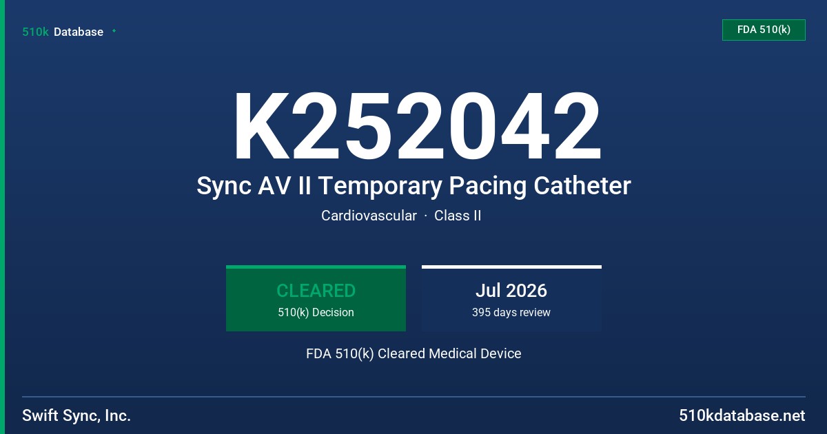 K252042 Sync AV II Temporary Pacing Catheter FDA 510(k) Cleared Medical Device