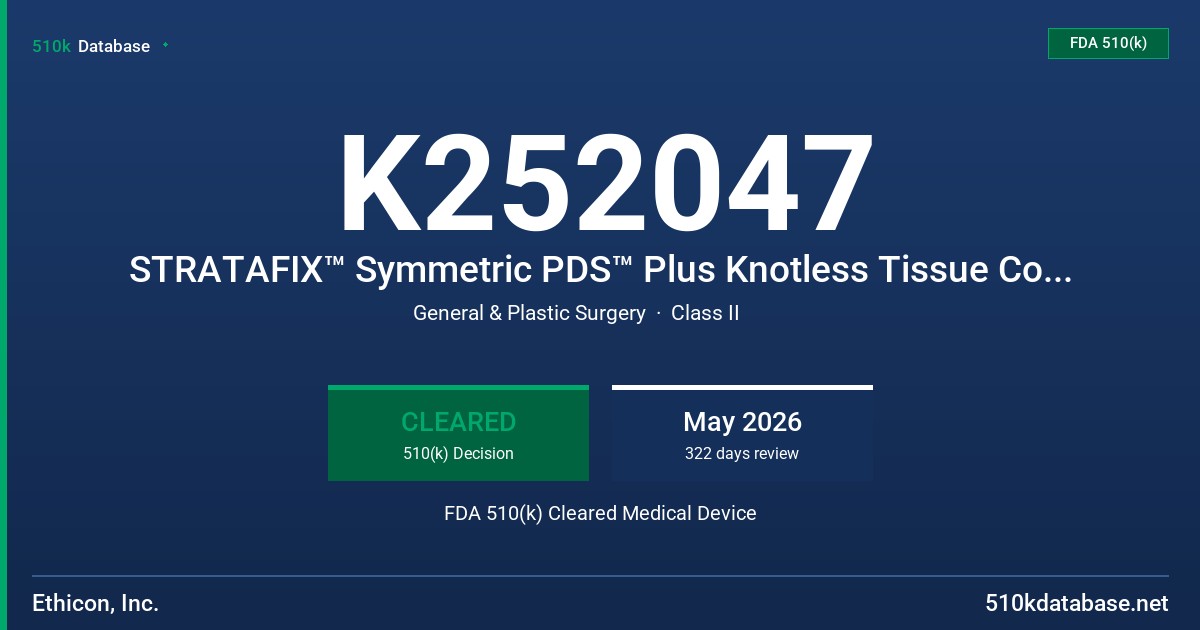 K252047 STRATAFIX™ Symmetric PDS™ Plus Knotless Tissue Control Devices FDA 510(k) Cleared Medical Device