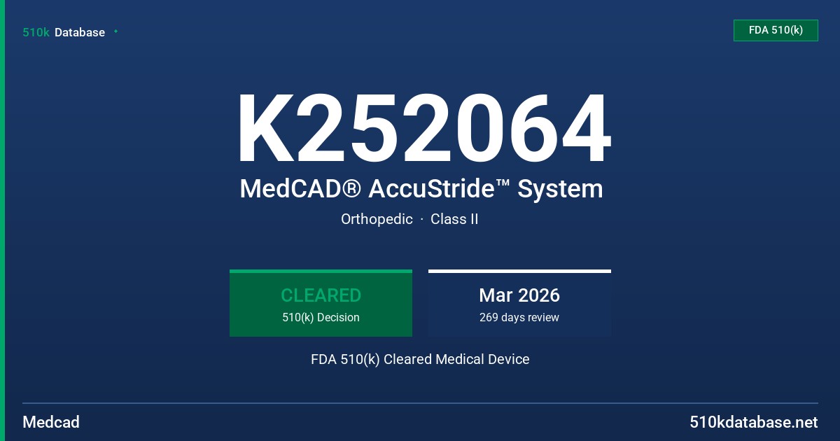 K252064 MedCAD® AccuStride™ System FDA 510(k) Cleared Medical Device