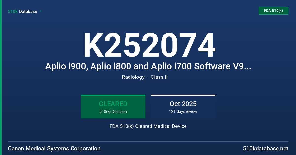 K252074 Aplio i900, Aplio i800 and Aplio i700 Software V9.0 Diagnostic Ultrasound System FDA 510(k) Cleared Medical Device