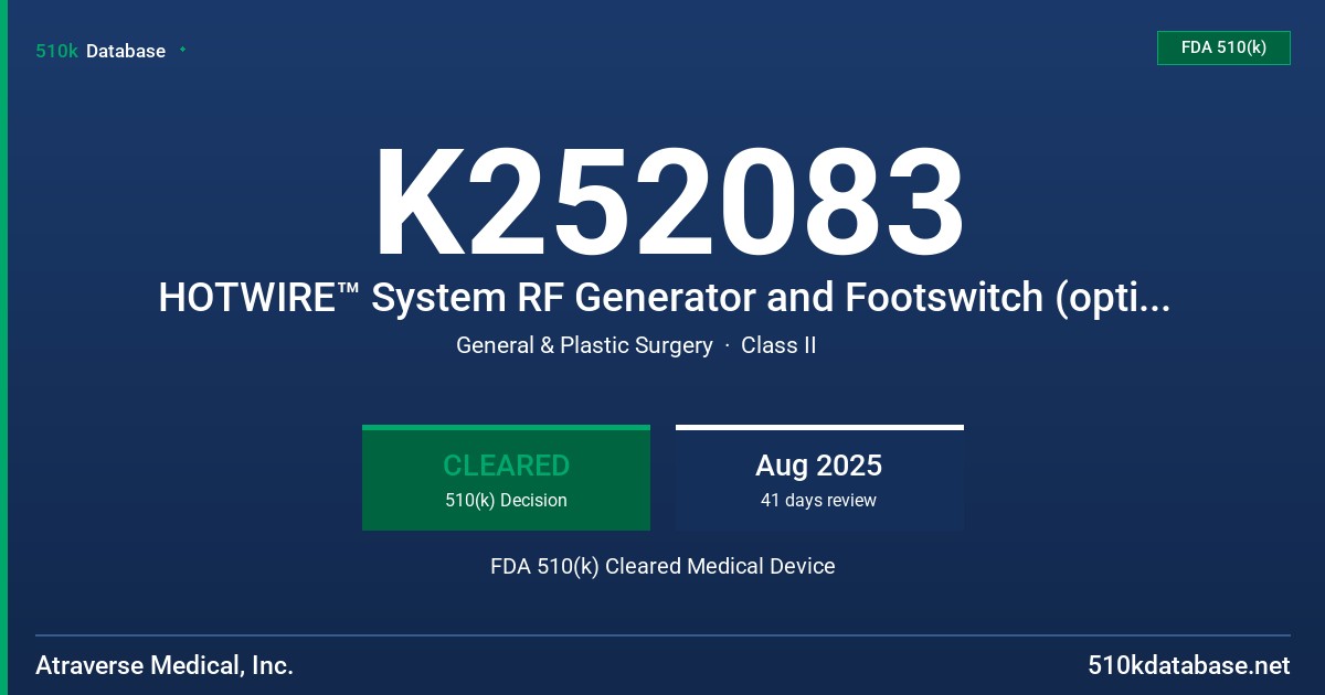 K252083 HOTWIRE™ System RF Generator and Footswitch (optional accessory) FDA 510(k) Cleared Medical Device
