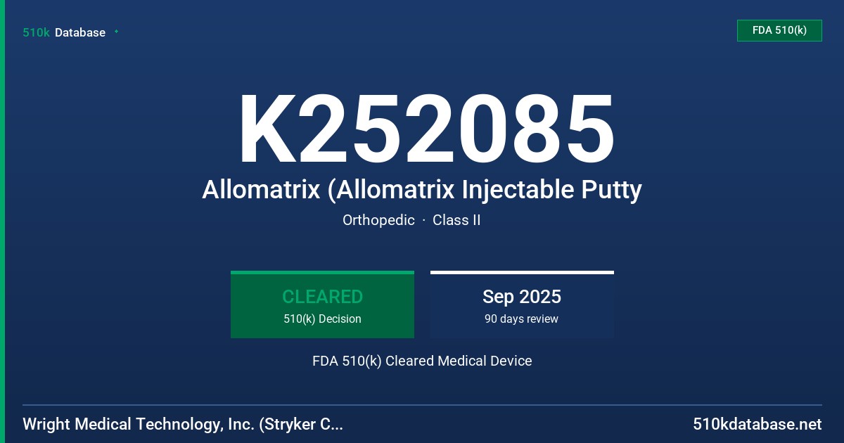 K252085 Allomatrix (Allomatrix Injectable Putty FDA 510(k) Cleared Medical Device