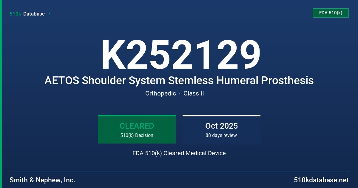 K252129 AETOS Shoulder System Stemless Humeral Prosthesis FDA 510(k) Cleared Medical Device
