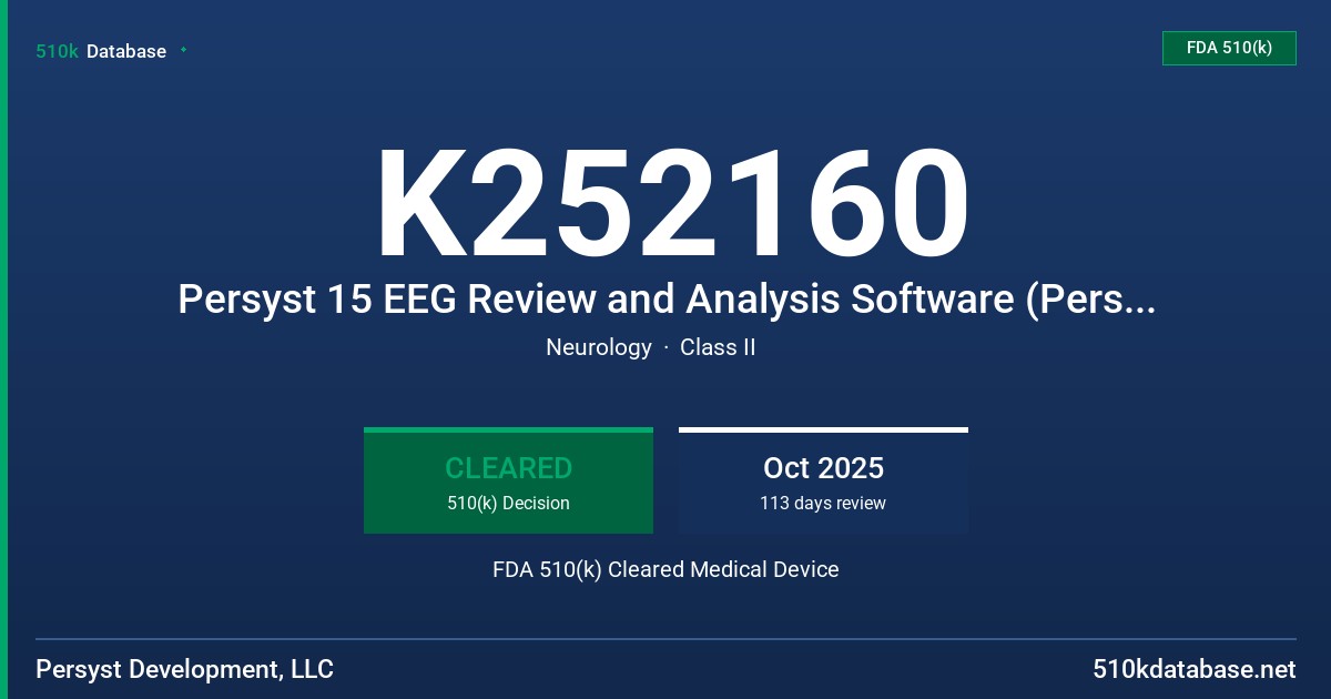 K252160 Persyst 15 EEG Review and Analysis Software (Persyst 15 (P15)) FDA 510(k) Cleared Medical Device