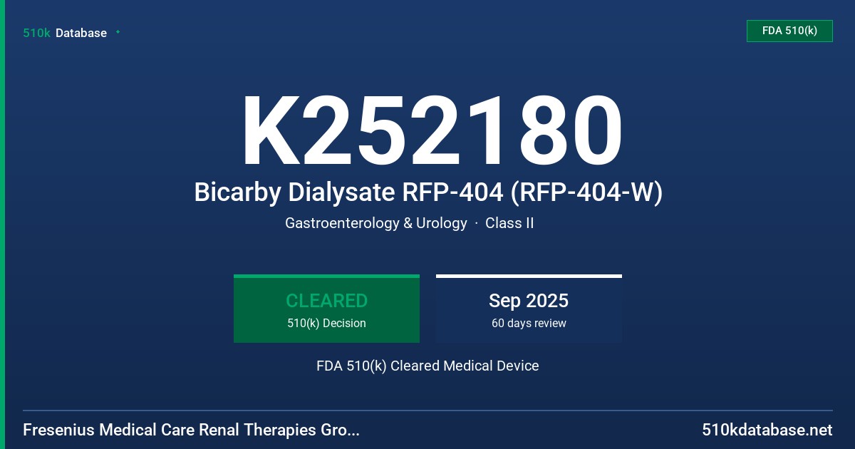 K252180 Bicarby Dialysate RFP-404 (RFP-404-W) FDA 510(k) Cleared Medical Device