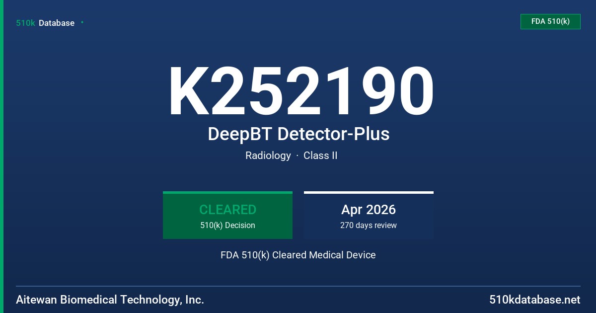 K252190 DeepBT Detector-Plus FDA 510(k) Cleared Medical Device