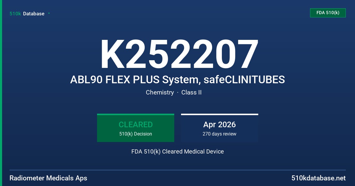 K252207 ABL90 FLEX PLUS System, safeCLINITUBES FDA 510(k) Cleared Medical Device