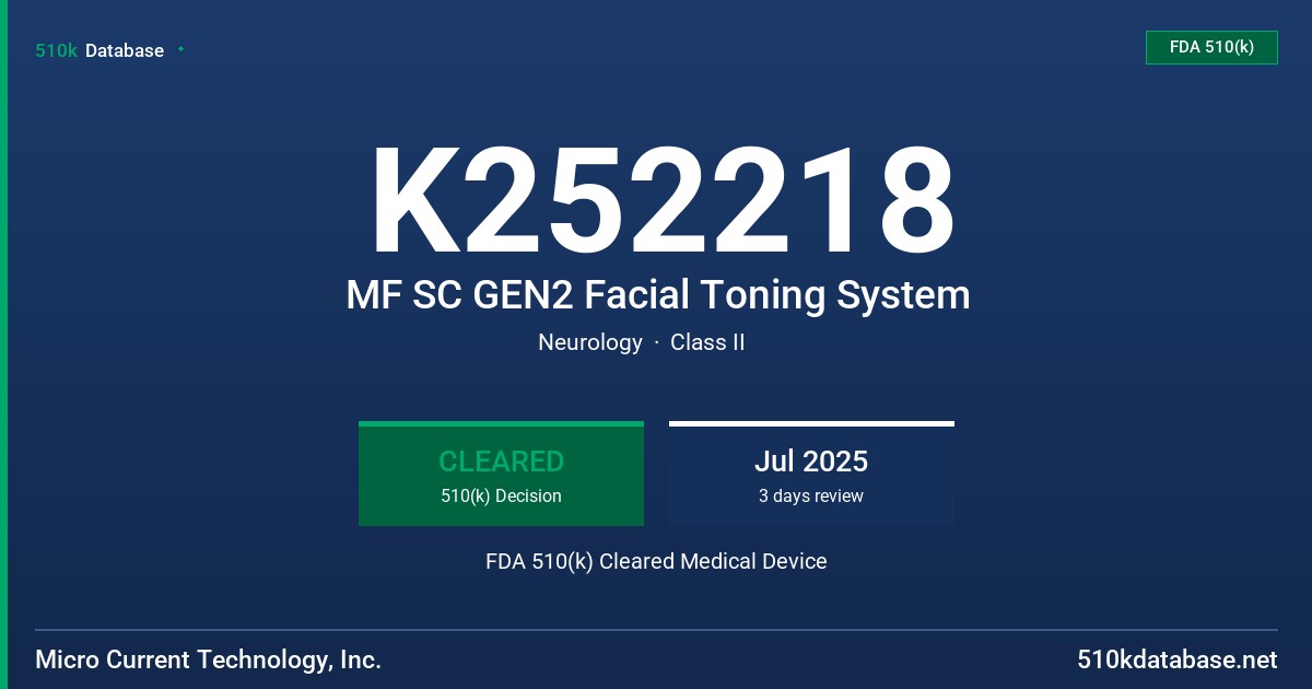 K252218 MF SC GEN2 Facial Toning System FDA 510(k) Cleared Medical Device