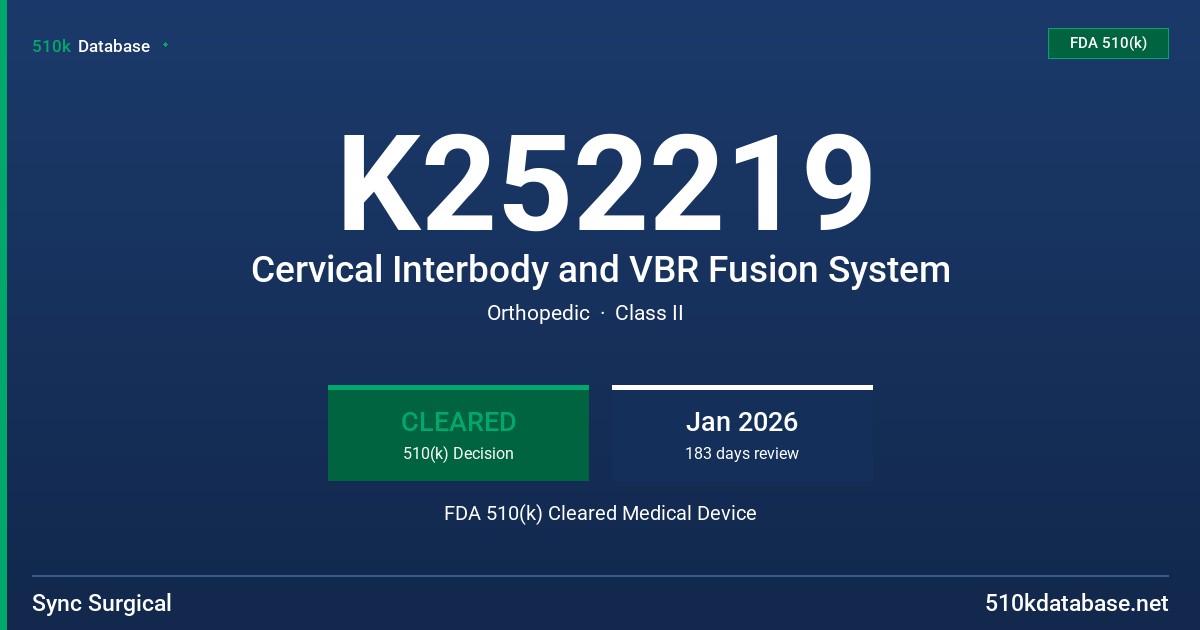 K252219 Cervical Interbody and VBR Fusion System FDA 510(k) Cleared Medical Device