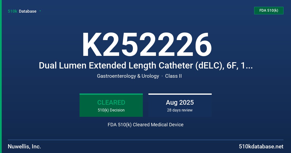K252226 Dual Lumen Extended Length Catheter (dELC), 6F, 12cm (320101) FDA 510(k) Cleared Medical Device