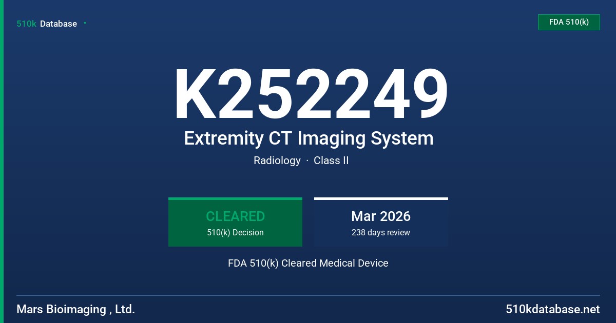 K252249 Extremity CT Imaging System FDA 510(k) Cleared Medical Device