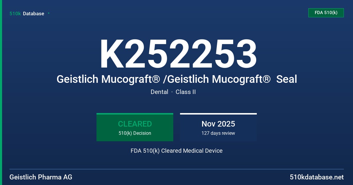 K252253 Geistlich Mucograft® /Geistlich Mucograft®  Seal FDA 510(k) Cleared Medical Device