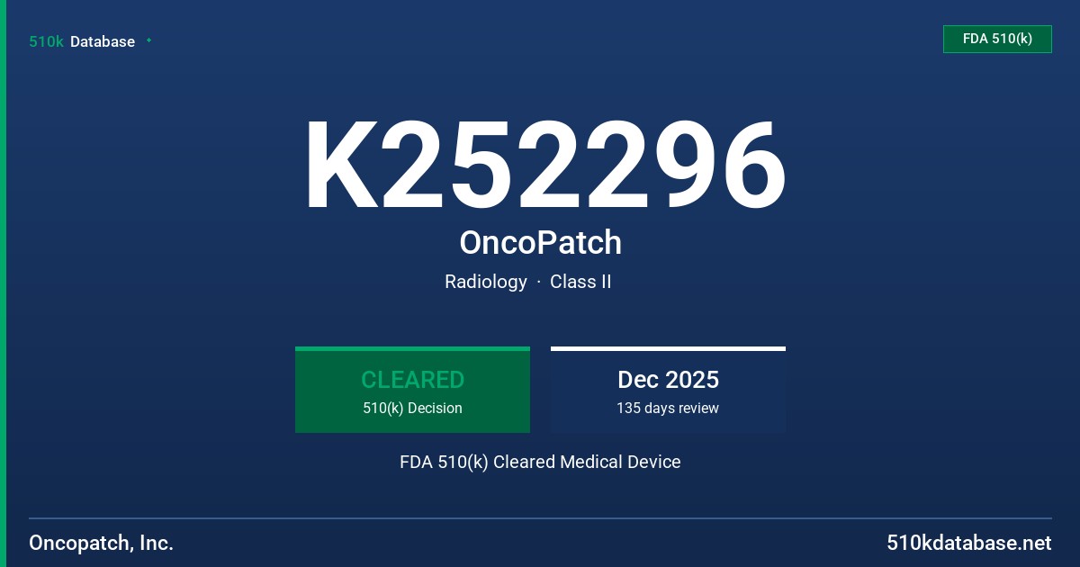 K252296 OncoPatch FDA 510(k) Cleared Medical Device