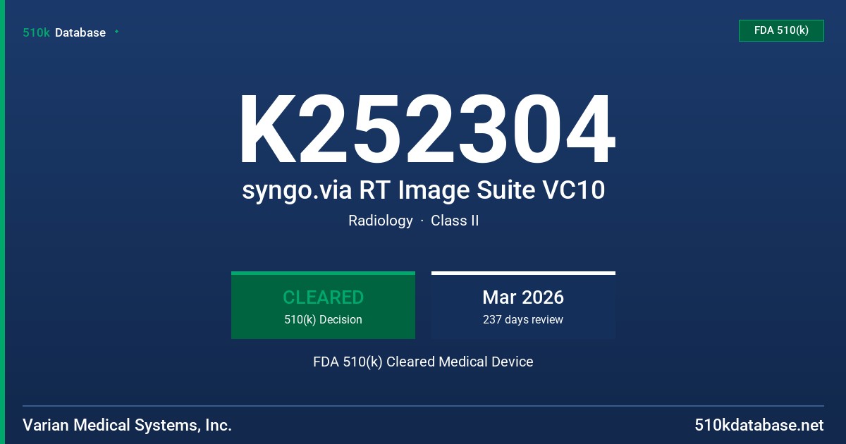 K252304 syngo.via RT Image Suite VC10 FDA 510(k) Cleared Medical Device