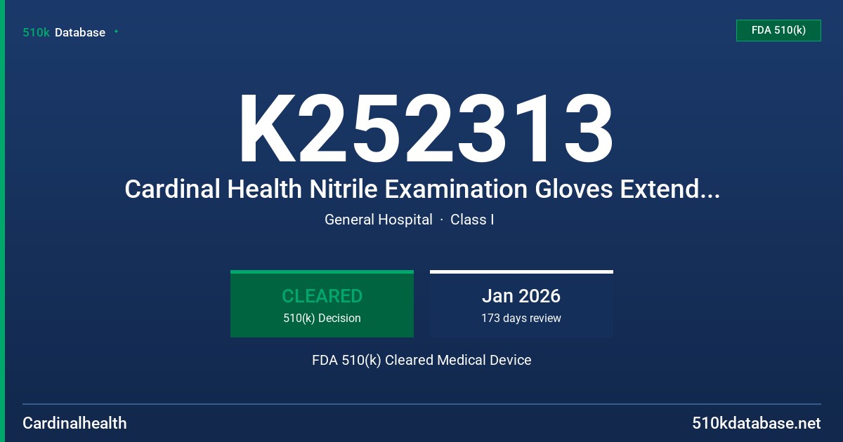 K252313 Cardinal Health Nitrile Examination Gloves Extended Cuff FDA 510(k) Cleared Medical Device