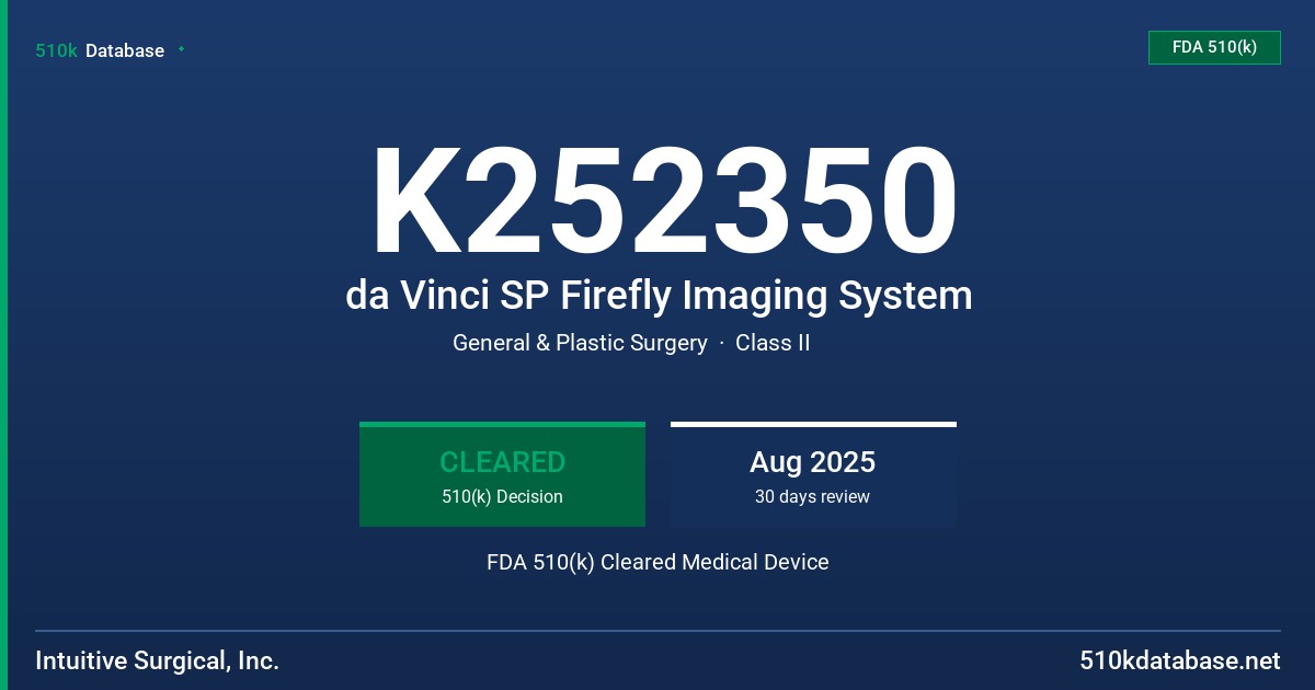 K252350 da Vinci SP Firefly Imaging System FDA 510(k) Cleared Medical Device