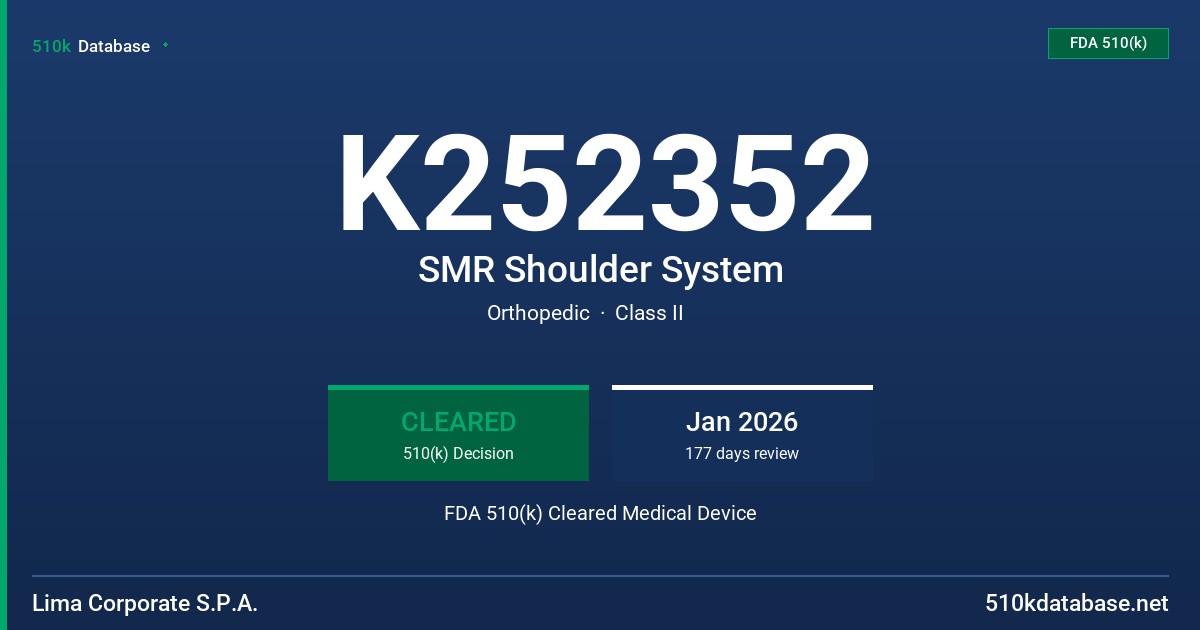 K252352 SMR Shoulder System FDA 510(k) Cleared Medical Device