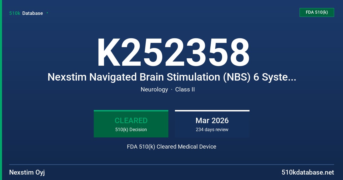 K252358 Nexstim Navigated Brain Stimulation (NBS) 6 System (NBS6) FDA 510(k) Cleared Medical Device