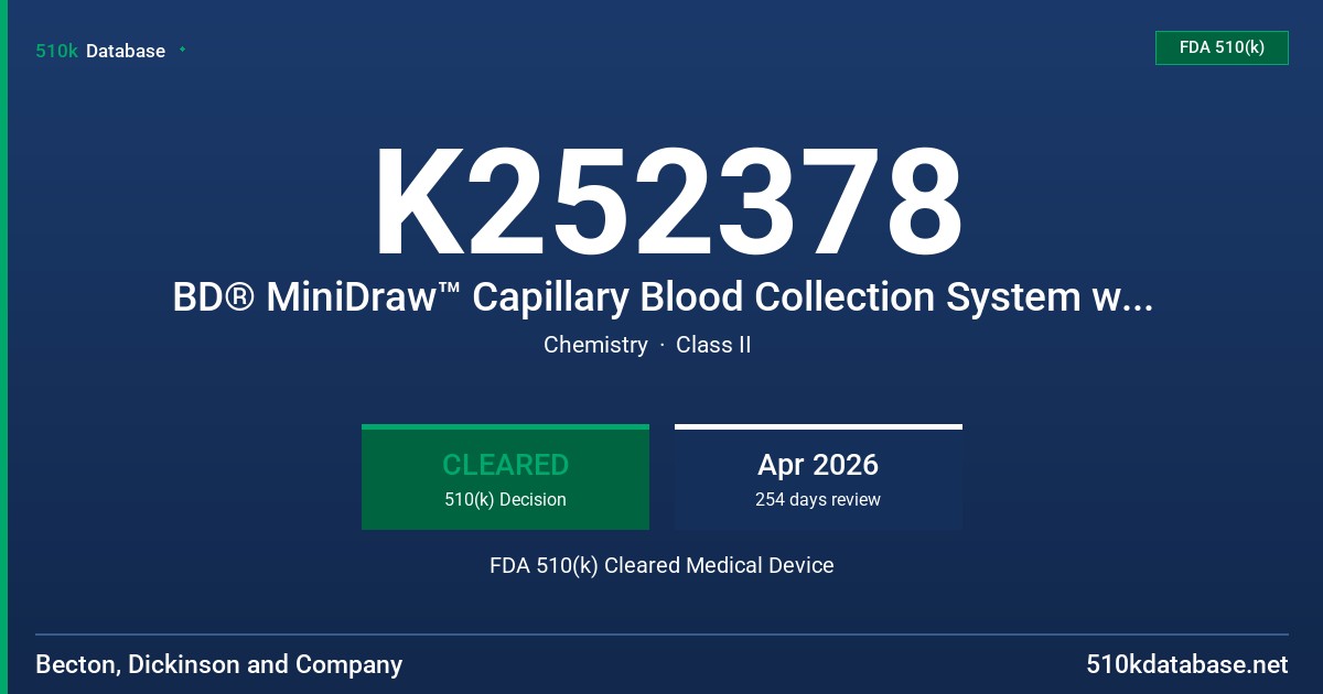 K252378 BD® MiniDraw™ Capillary Blood Collection System with BD® MiniDraw™ SST™ Capillary Blood Collection Tube FDA 510(k) Cleared Medical Device