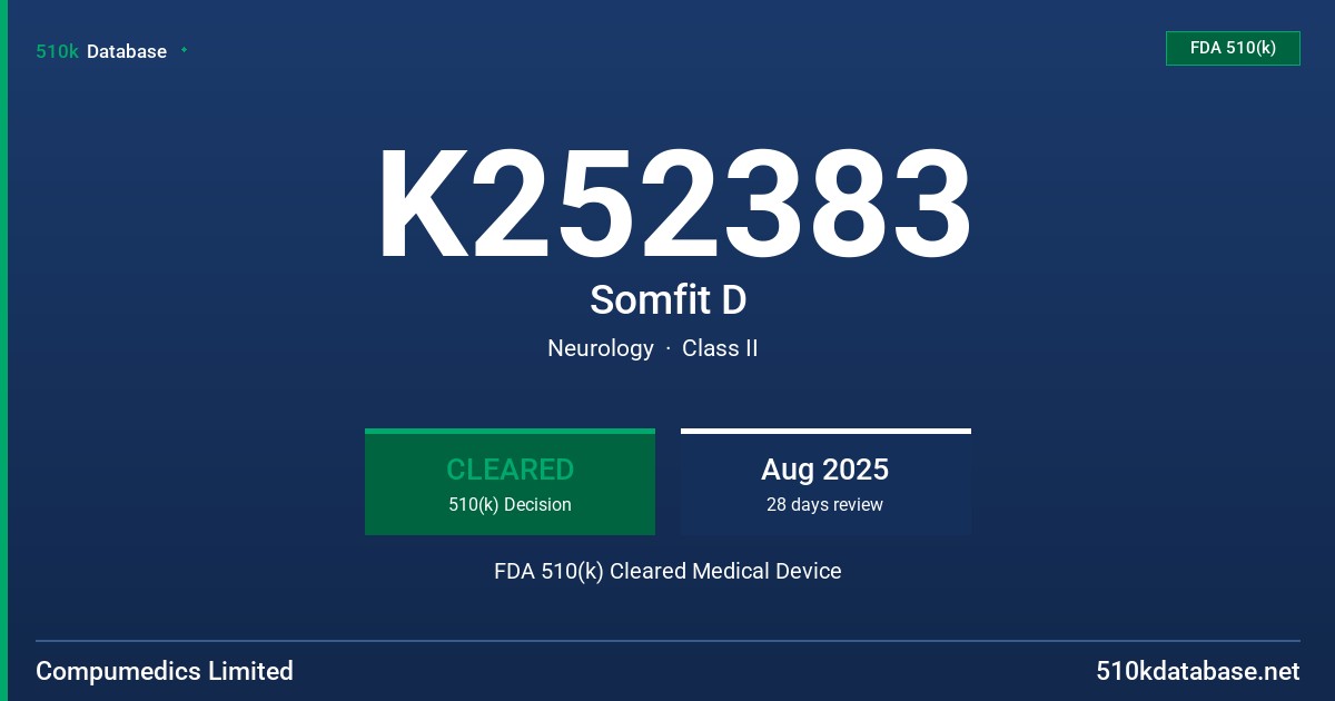 K252383 Somfit D FDA 510(k) Cleared Medical Device