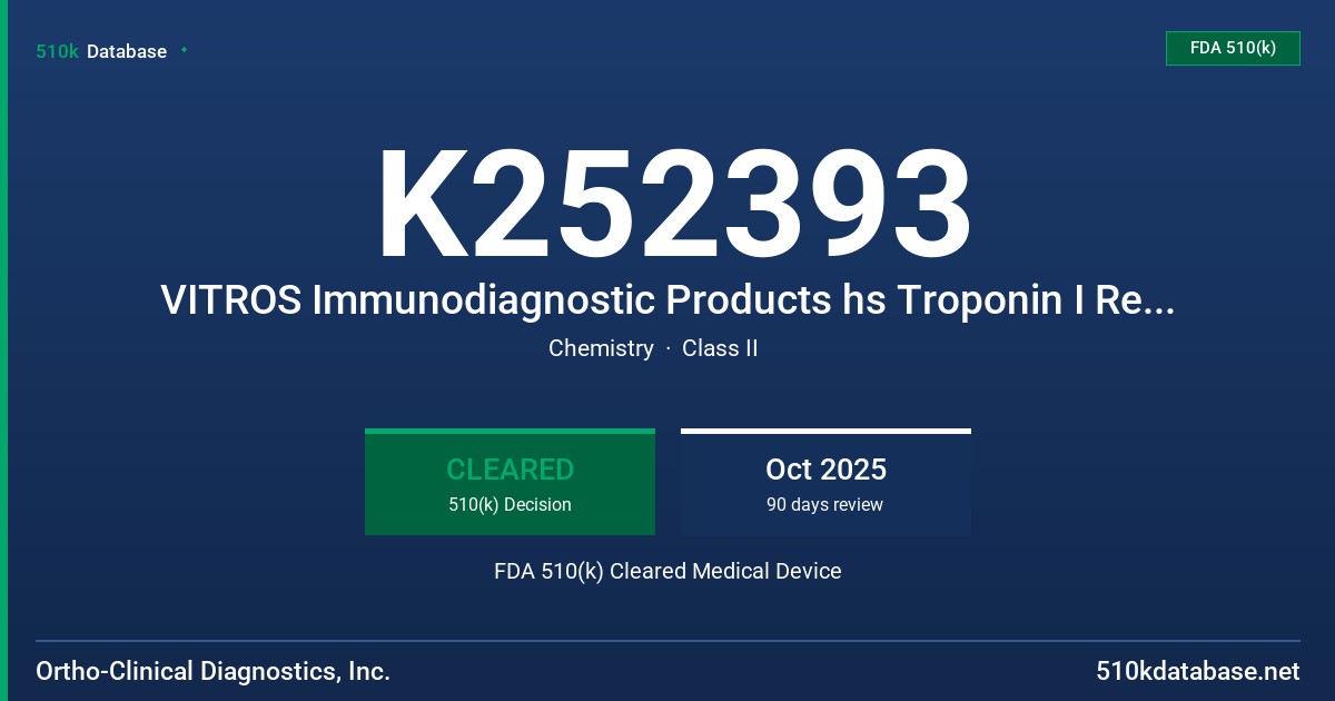 K252393 VITROS Immunodiagnostic Products hs Troponin I Reagent Pack FDA 510(k) Cleared Medical Device