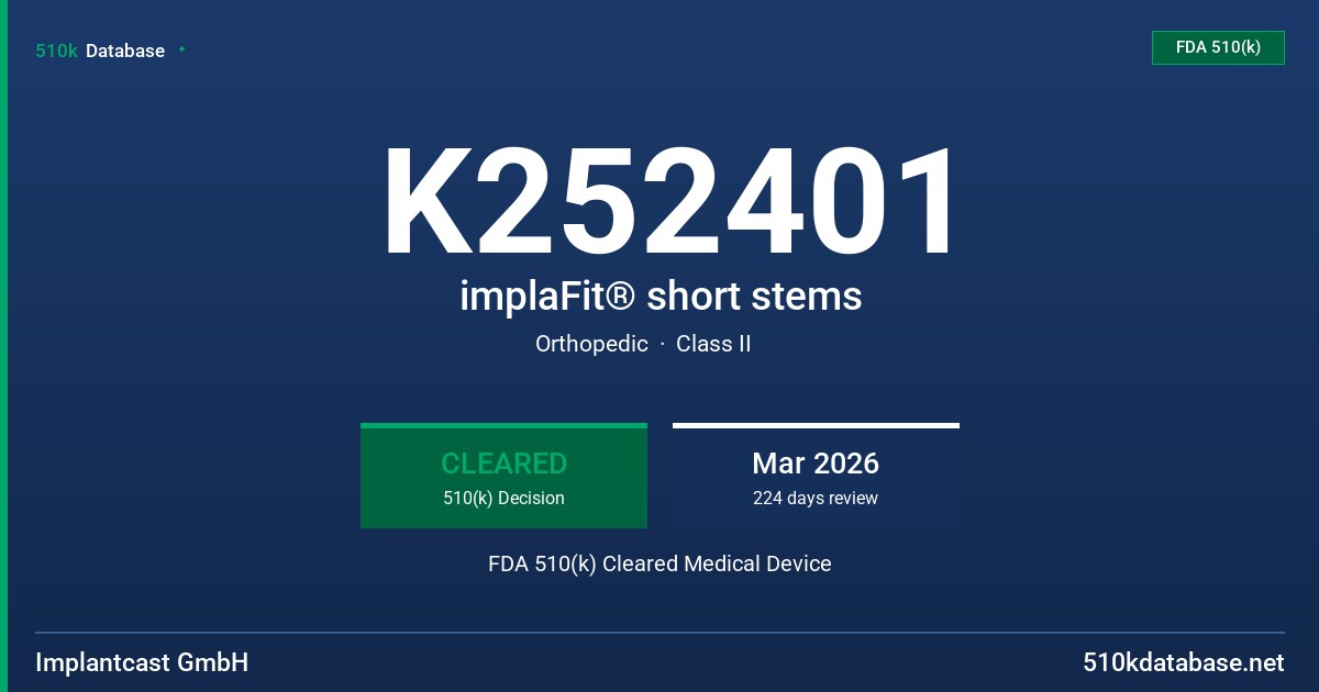 K252401 implaFit® short stems FDA 510(k) Cleared Medical Device