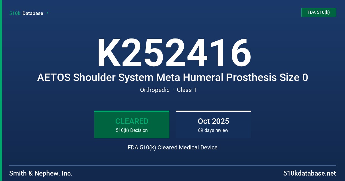 K252416 AETOS Shoulder System Meta Humeral Prosthesis Size 0 FDA 510(k) Cleared Medical Device