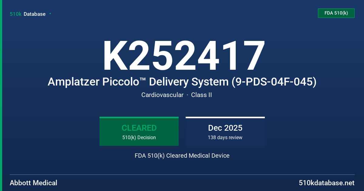 K252417 Amplatzer Piccolo™ Delivery System (9-PDS-04F-045) FDA 510(k) Cleared Medical Device