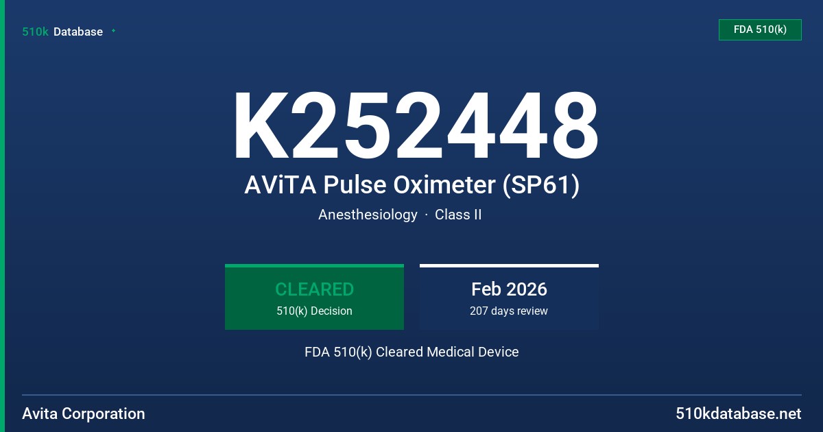 K252448 AViTA Pulse Oximeter (SP61) FDA 510(k) Cleared Medical Device