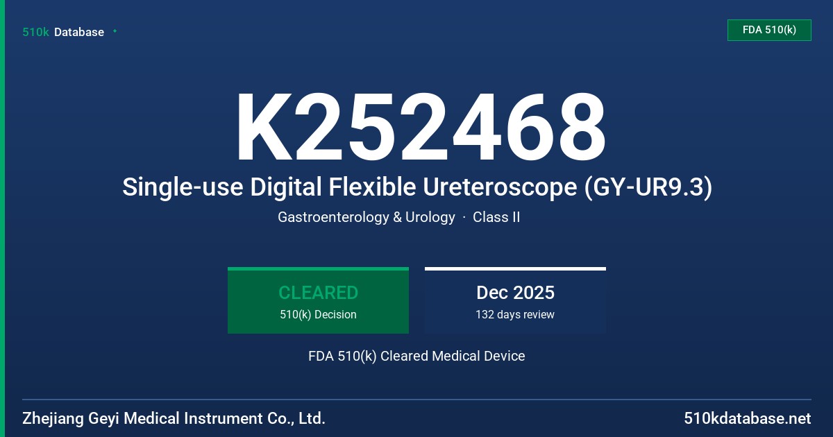 K252468 Single-use Digital Flexible Ureteroscope (GY-UR9.3) FDA 510(k) Cleared Medical Device