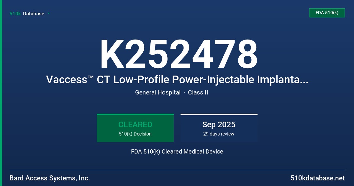 K252478 Vaccess™ CT Low-Profile Power-Injectable Implantable Port FDA 510(k) Cleared Medical Device