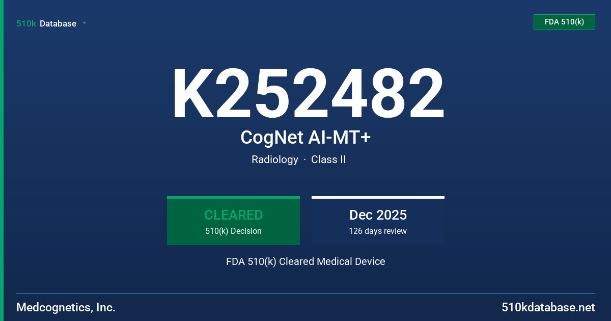 K252482 CogNet AI-MT+ FDA 510(k) Cleared Medical Device