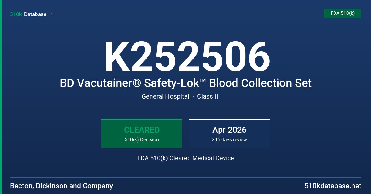 K252506 BD Vacutainer® Safety-Lok™ Blood Collection Set FDA 510(k) Cleared Medical Device