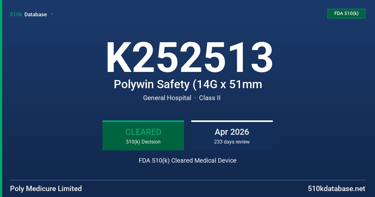 K252513 Polywin Safety (14G x 51mm FDA 510(k) Cleared Medical Device