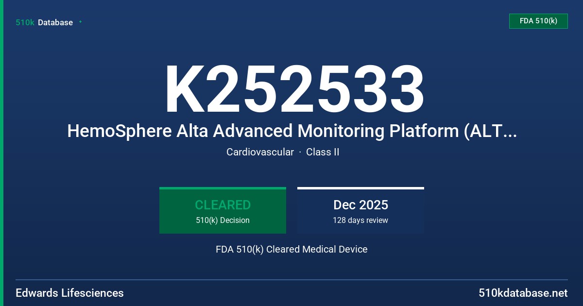 K252533 HemoSphere Alta Advanced Monitoring Platform (ALTAALL1 FDA 510(k) Cleared Medical Device