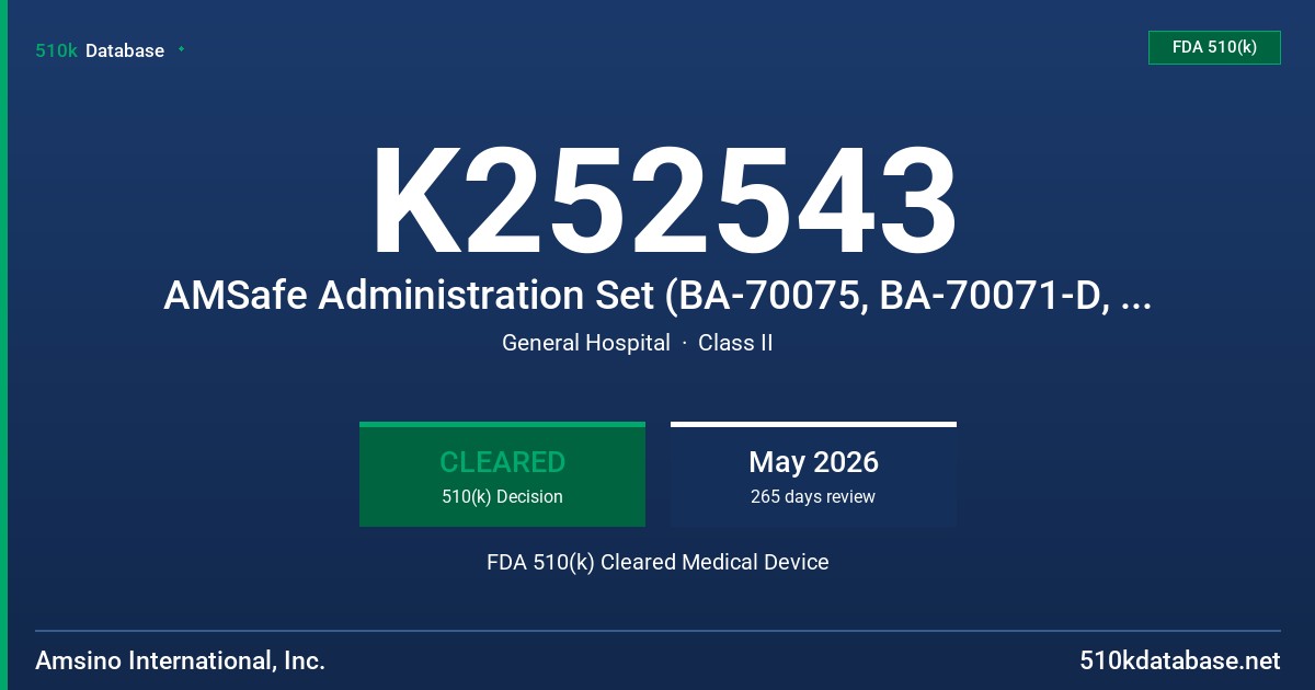 K252543 AMSafe Administration Set (BA-70075, BA-70071-D, BA-70070, BA-70071-P, BA-70072, BA-70072-F, BA-70071-DF, BA-70071-DF-120, FE01, FE04) FDA 510(k) Cleared Medical Device