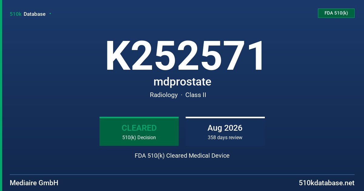 K252571 mdprostate FDA 510(k) Cleared Medical Device