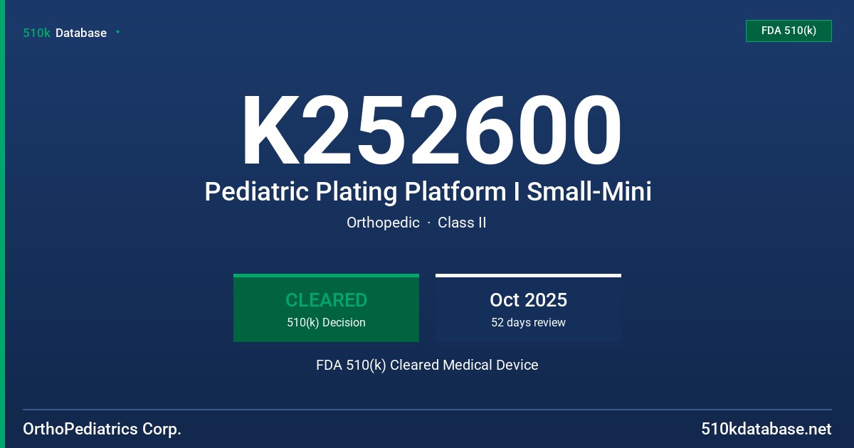K252600 Pediatric Plating Platform I Small-Mini FDA 510(k) Cleared Medical Device