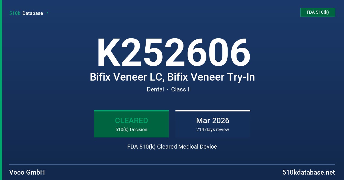 K252606 Bifix Veneer LC, Bifix Veneer Try-In FDA 510(k) Cleared Medical Device