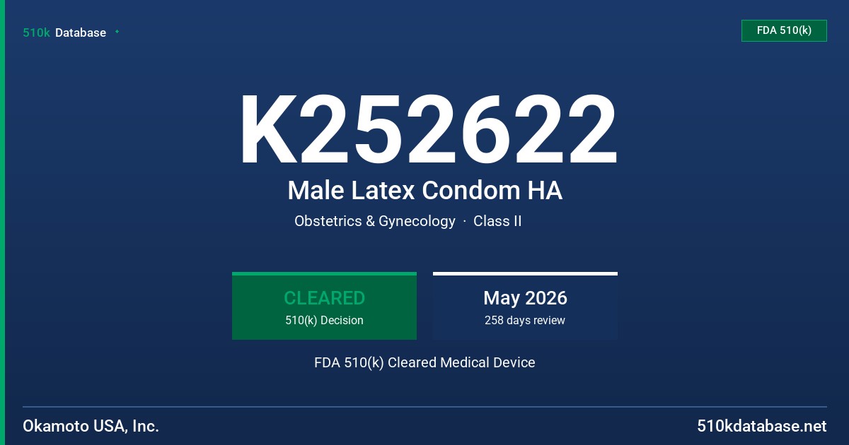 K252622 Male Latex Condom HA FDA 510(k) Cleared Medical Device