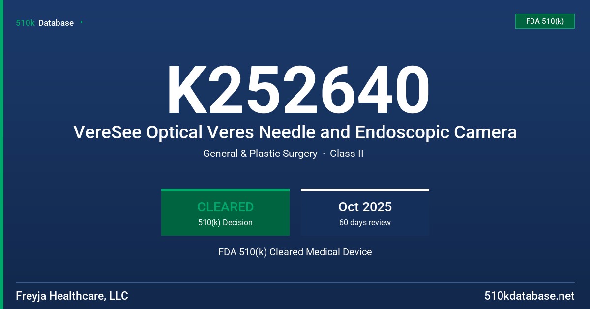 K252640 VereSee Optical Veres Needle and Endoscopic Camera FDA 510(k) Cleared Medical Device