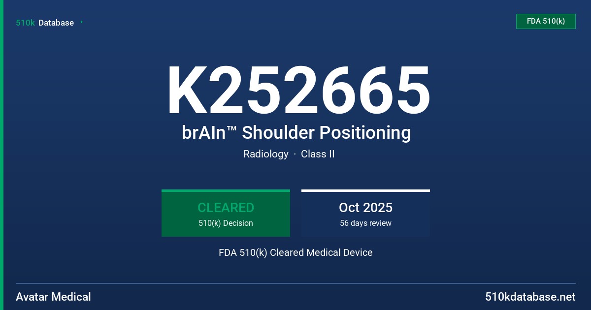 K252665 brAIn™ Shoulder Positioning FDA 510(k) Cleared Medical Device