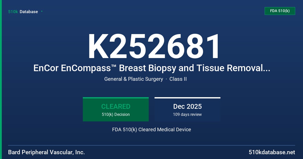K252681 EnCor EnCompass™ Breast Biopsy and Tissue Removal System FDA 510(k) Cleared Medical Device