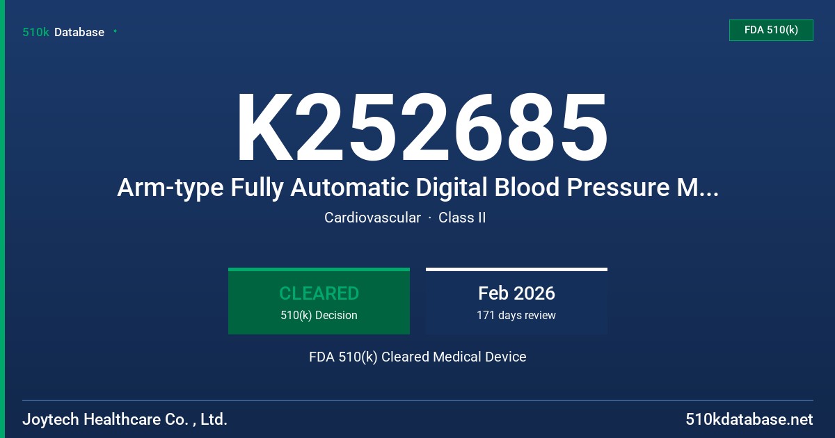 K252685 Arm-type Fully Automatic Digital Blood Pressure Monitor (DBP-61D2L, DBP-61D2L-P, DBP-63D2L, DBP-63D2L-P, DBP-61D9L,DBP-61D9L-P, DBP-63D9L, DBP-63D9L-P, DBP-62F4L, DBP-62F4B, DBP-61F4,DBP-61F4L, DBP-61F4-P, DBP-61F4L-P, DBP-62F4L-P, DBP-62F4B-P) FDA 510(k) Cleared Medical Device